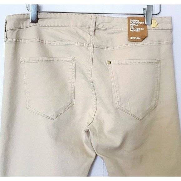 H&M LOW RISE SKINNY ANKLE JEANS BEIGE GOLD STUDDED LEGS SZ 33 NWT - Picture 7 of 10